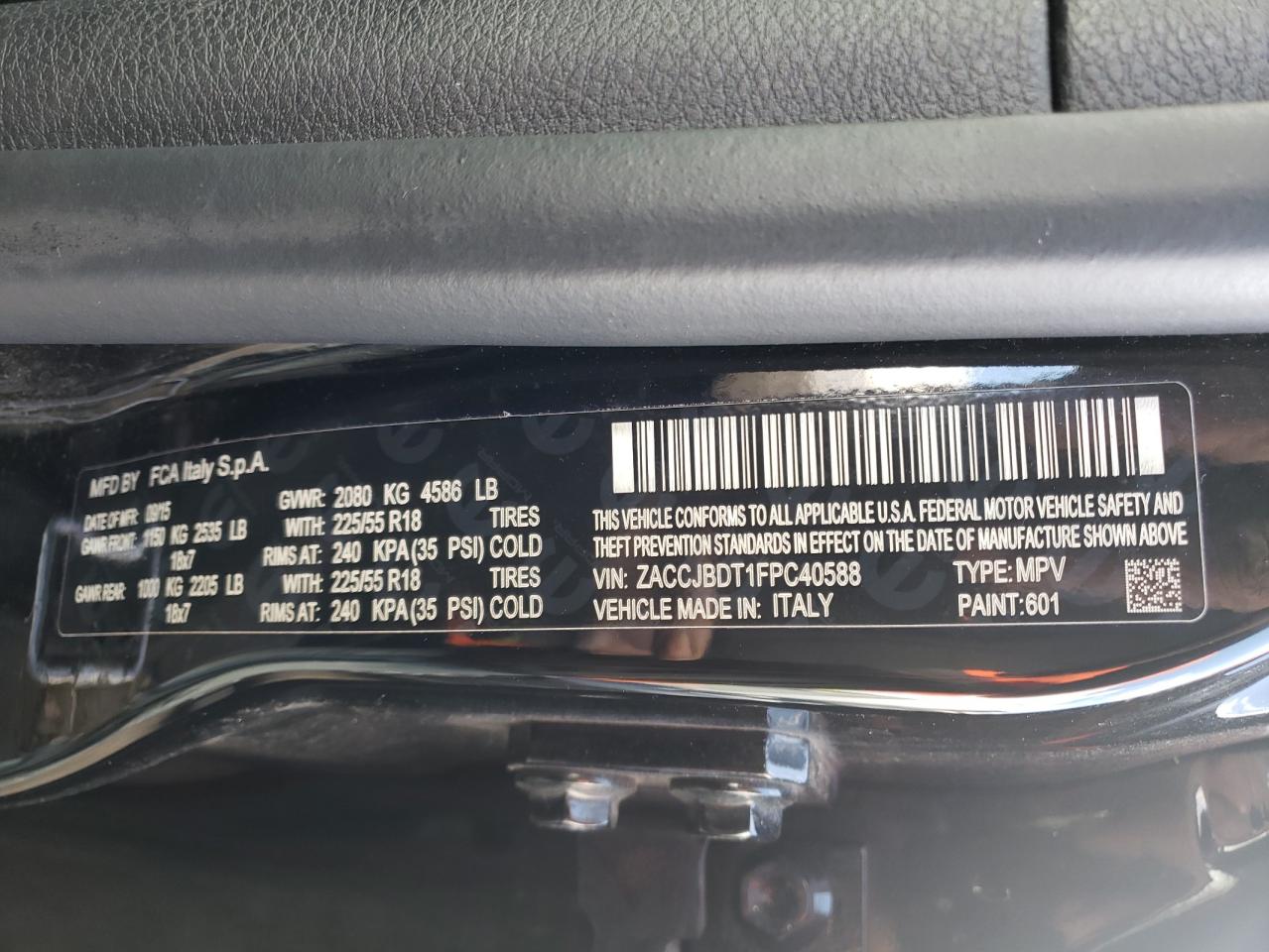 Photo 10 from auction – 2015 JEEP RENEGADE L with VIN ZACCJBDT1FPC40588