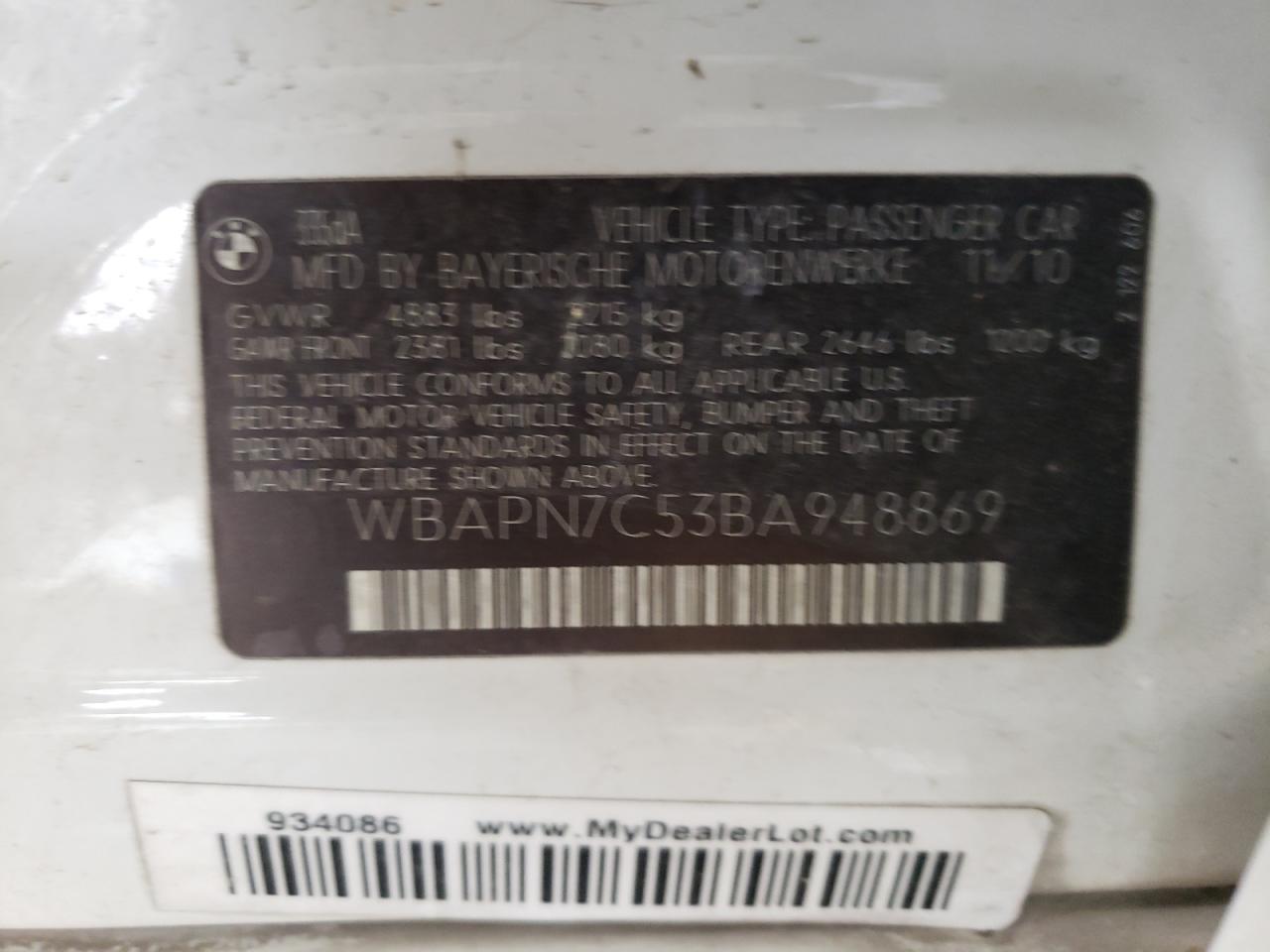 Photo 10 from auction – 2011 BMW 335 D with VIN WBAPN7C53BA948869