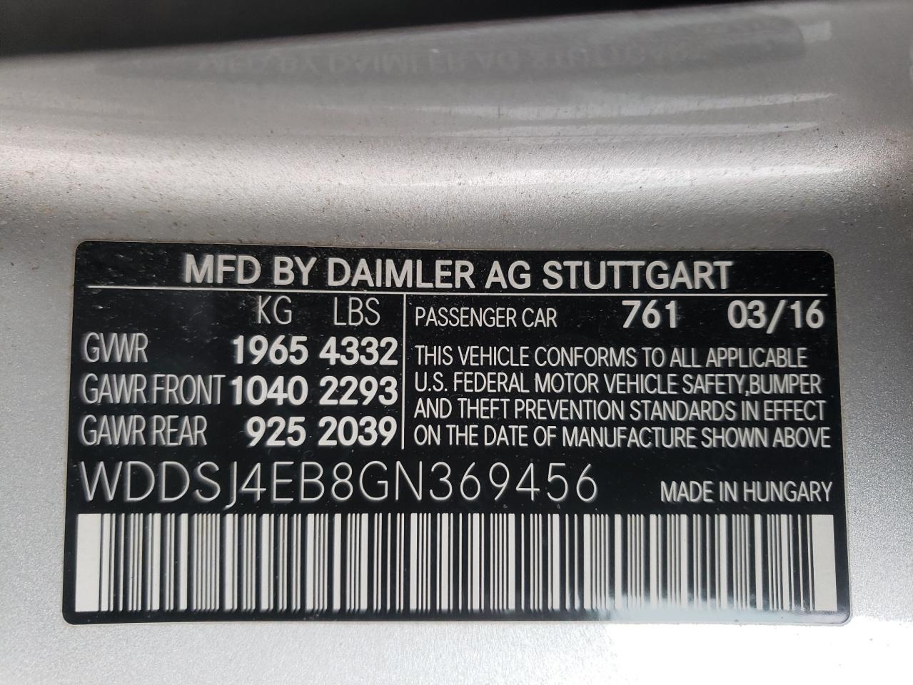 Photo 10 from auction – 2016 MERCEDES-BENZ CLA 250 with VIN WDDSJ4EB8GN369456