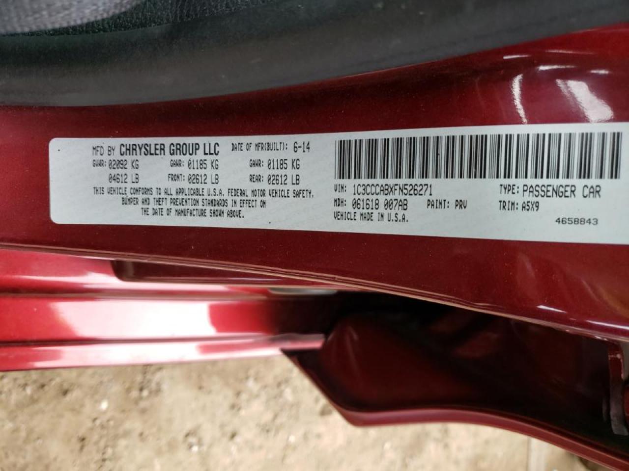 Photo 10 from auction – 2015 CHRYSLER 200 LIMITE with VIN 1C3CCCABXFN526271