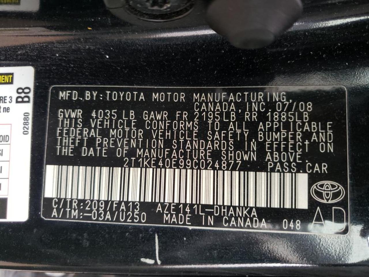 Photo 10 from auction – 2009 TOYOTA COROLLA MA with VIN 2T1KE40E99C024877