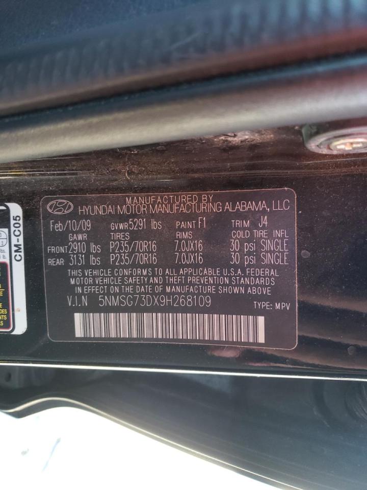 Photo 10 from auction – 2009 HYUNDAI SANTA FE G with VIN 5NMSG73DX9H268109