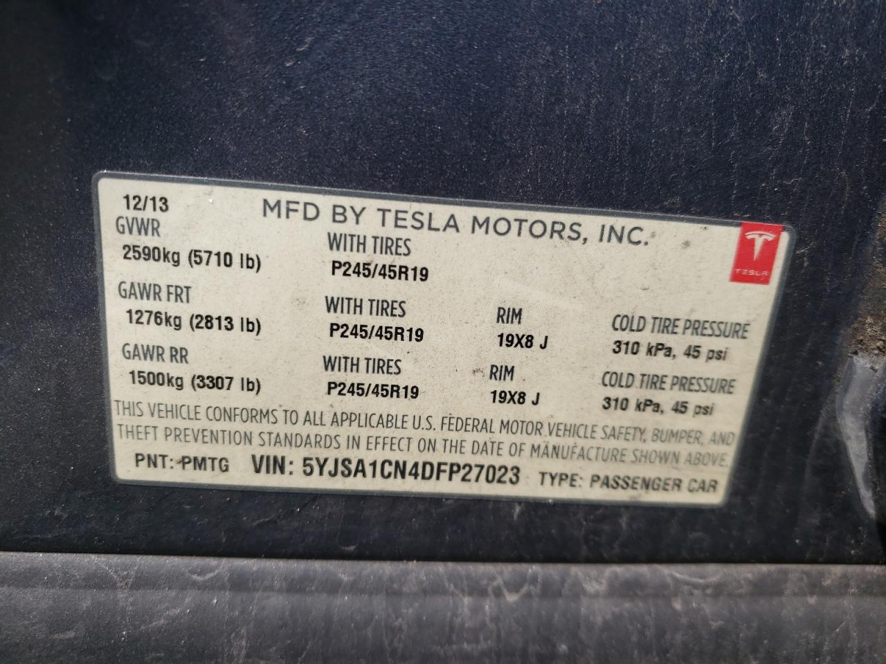 Photo 10 from auction – 2013 TESLA MODEL S with VIN 5YJSA1CN4DFP27023