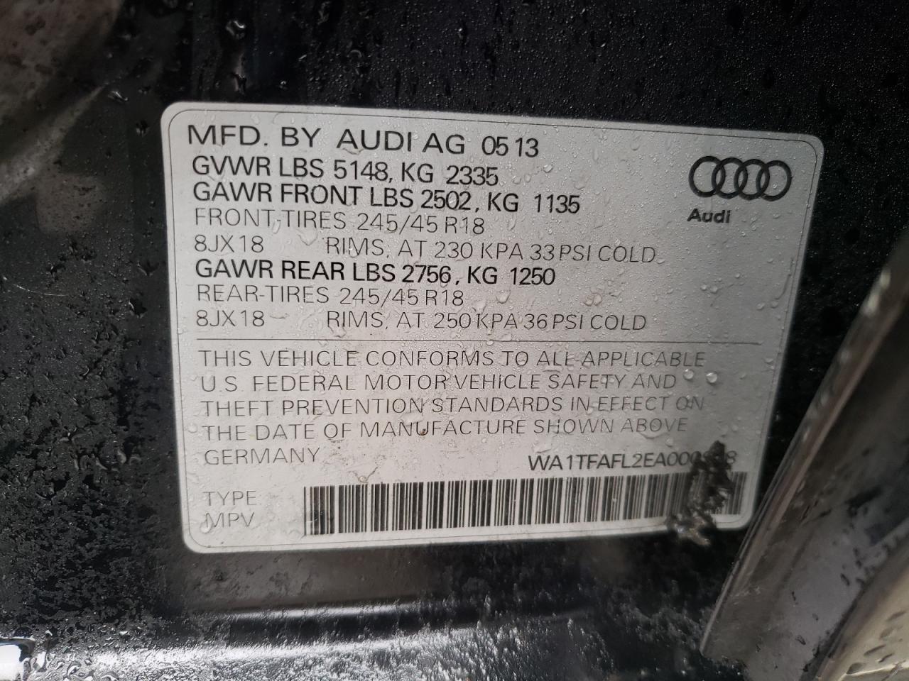 Photo 10 from auction – 2014 AUDI A4 ALLROAD with VIN WA1TFAFL2EA000998