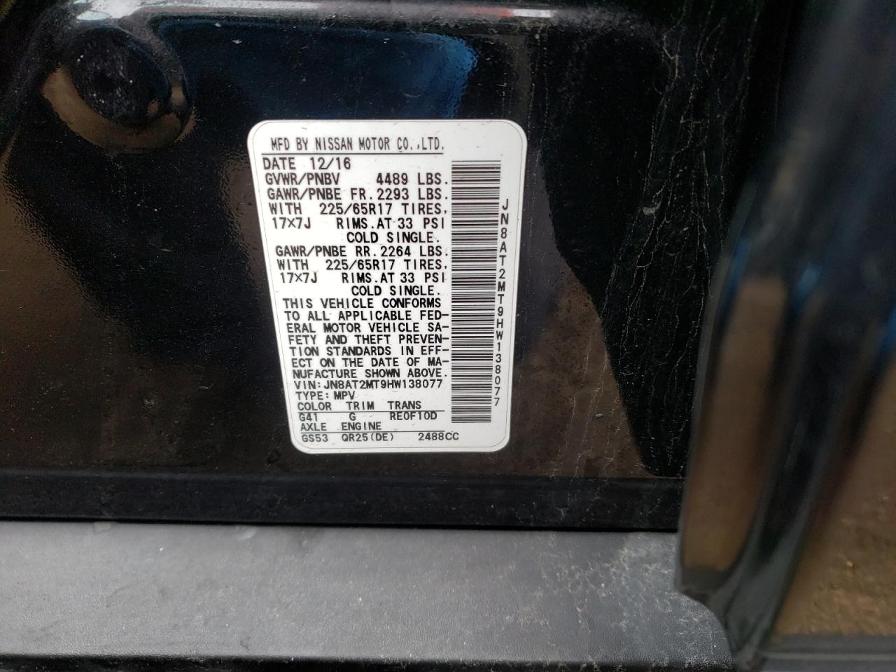 Photo 10 from auction – 2017 NISSAN ROGUE S with VIN JN8AT2MT9HW138077