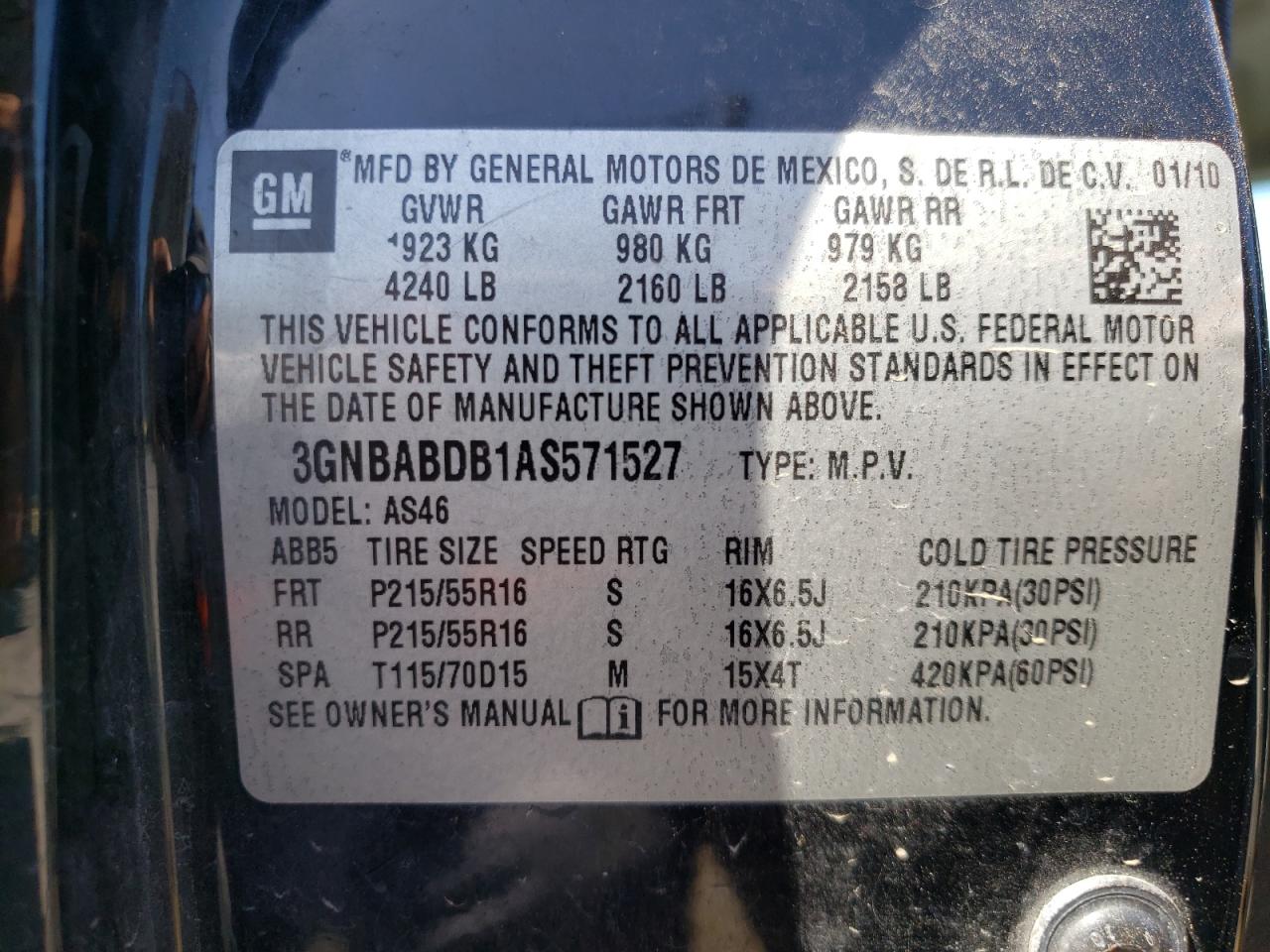 Photo 10 from auction – 2010 CHEVROLET HHR LT with VIN 3GNBABDB1AS571527