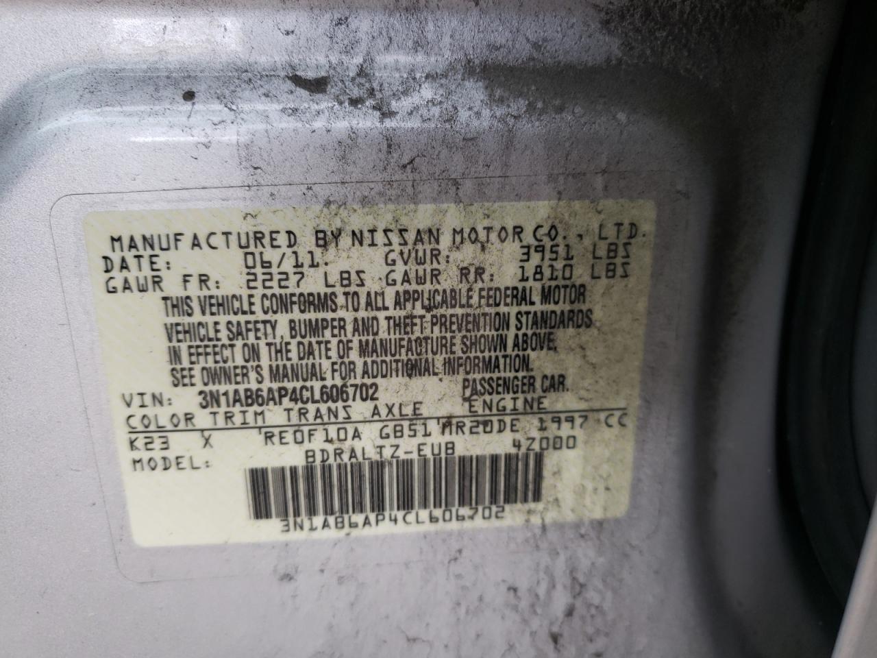 Photo 10 from auction – 2012 NISSAN SENTRA 2.0 with VIN 3N1AB6AP4CL606702