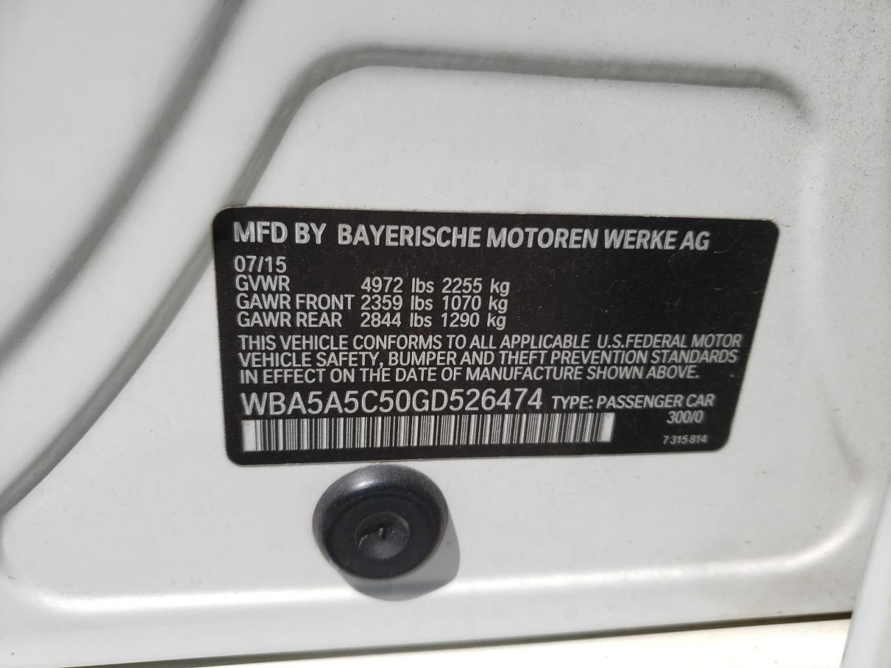 Photo 10 from auction – 2016 BMW 528 I with VIN WBA5A5C50GD526474