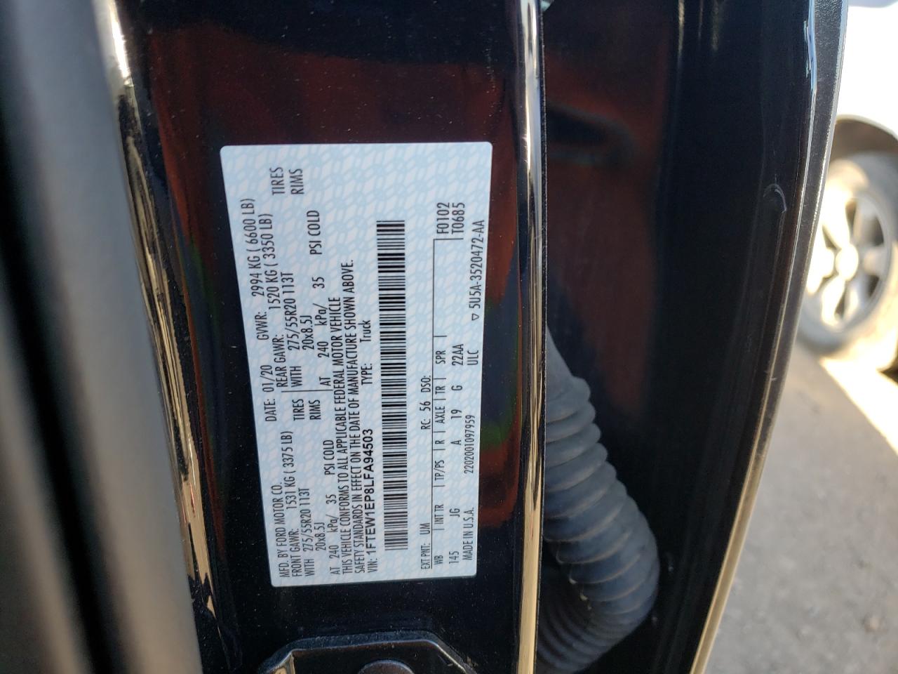 Photo 10 from auction – 2020 FORD F150 SUPER with VIN 1FTEW1EP8LFA94503