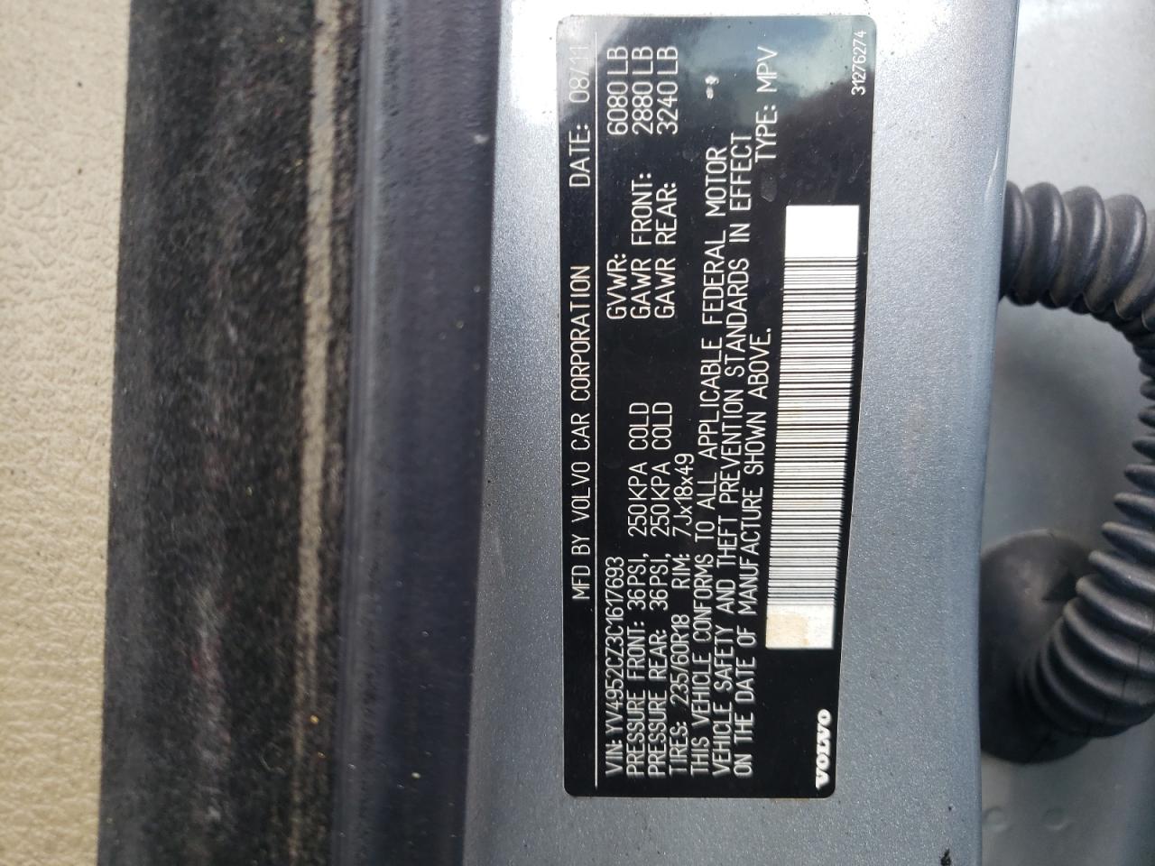 Photo 10 from auction – 2012 VOLVO XC90 3.2 with VIN YV4952CZ3C1617693