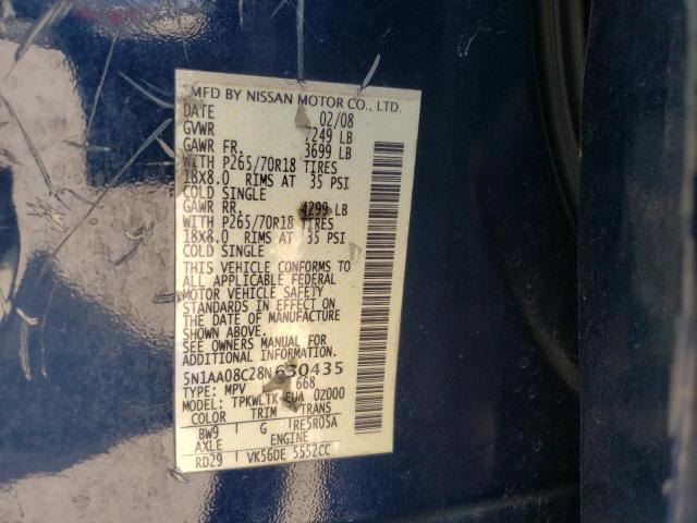 Photo 10 from auction – 2008 NISSAN ARMADA SE with VIN 5N1AA08C28N630435