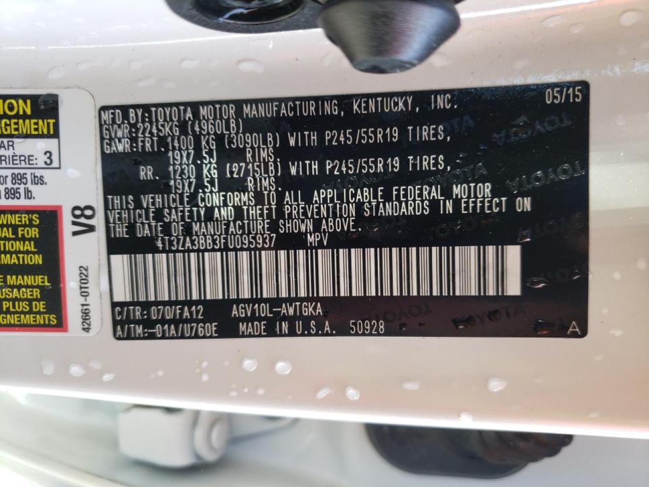 Photo 10 from auction – 2015 TOYOTA VENZA LE with VIN 4T3ZA3BB3FU095937