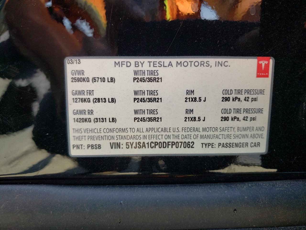 Photo 10 from auction – 2013 TESLA MODEL S with VIN 5YJSA1CP0DFP07062