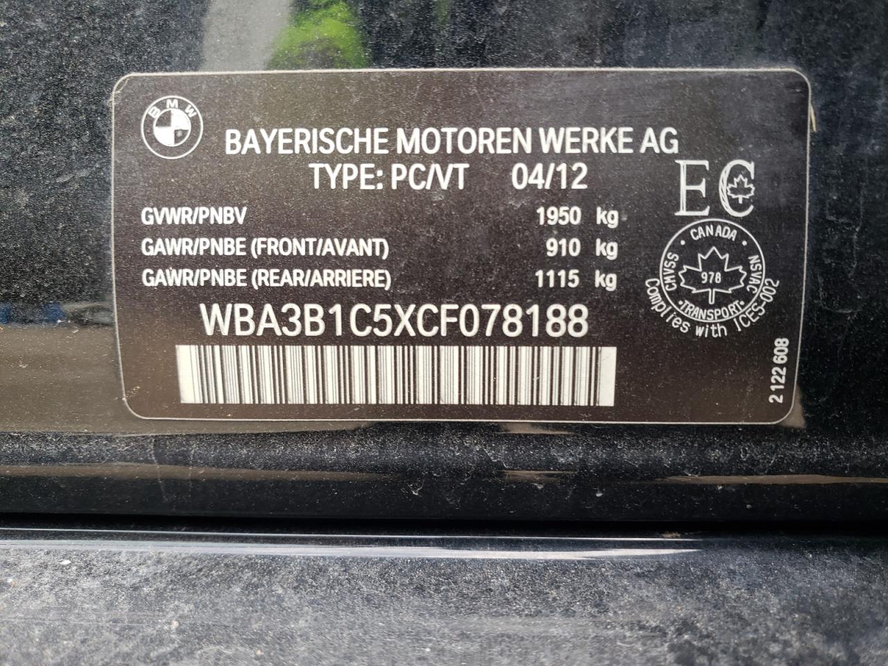 Photo 10 from auction – 2012 BMW 320 I with VIN WBA3B1C5XCF078188