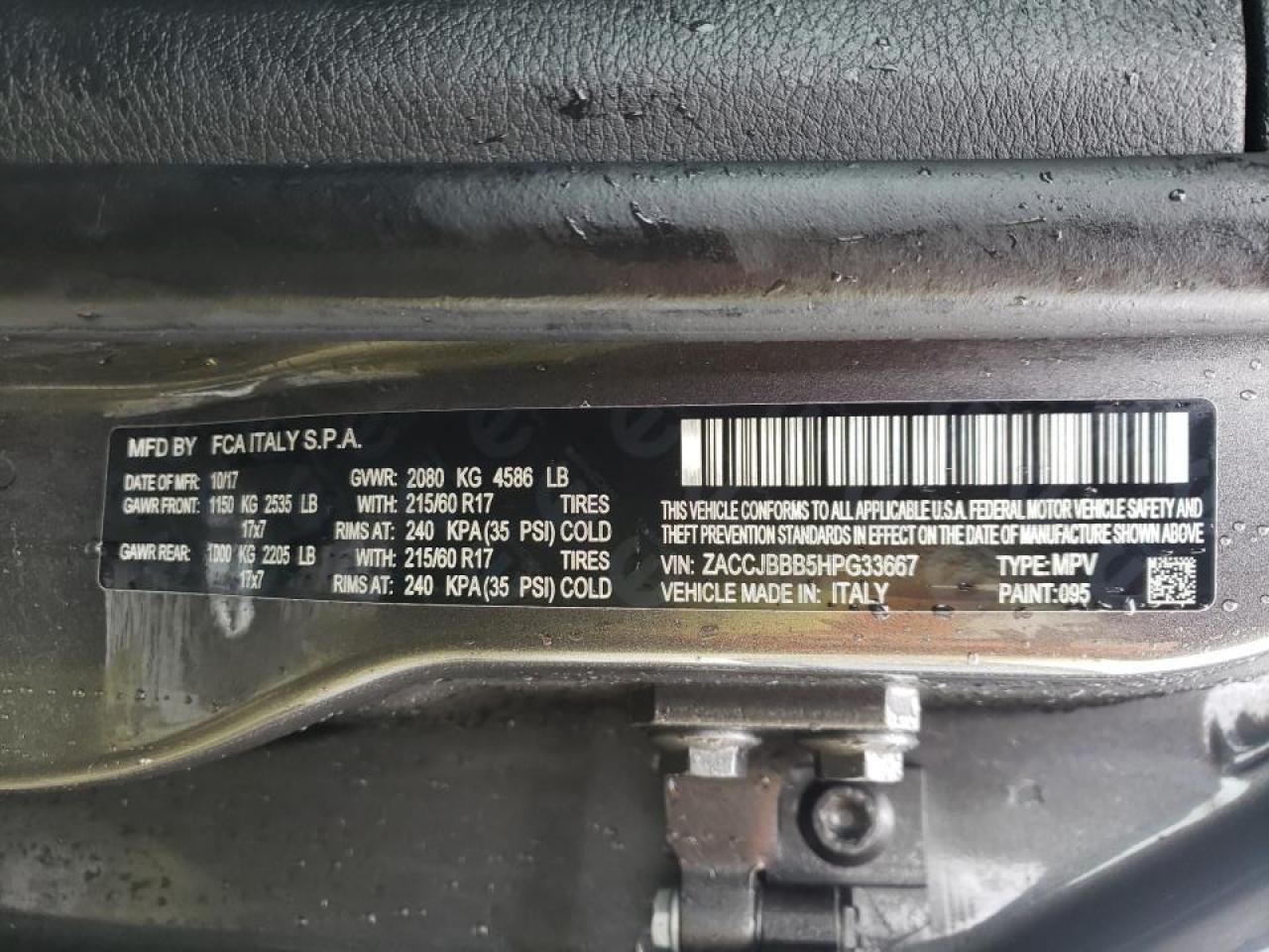 Photo 10 from auction – 2017 JEEP RENEGADE L with VIN ZACCJBBB5HPG33667