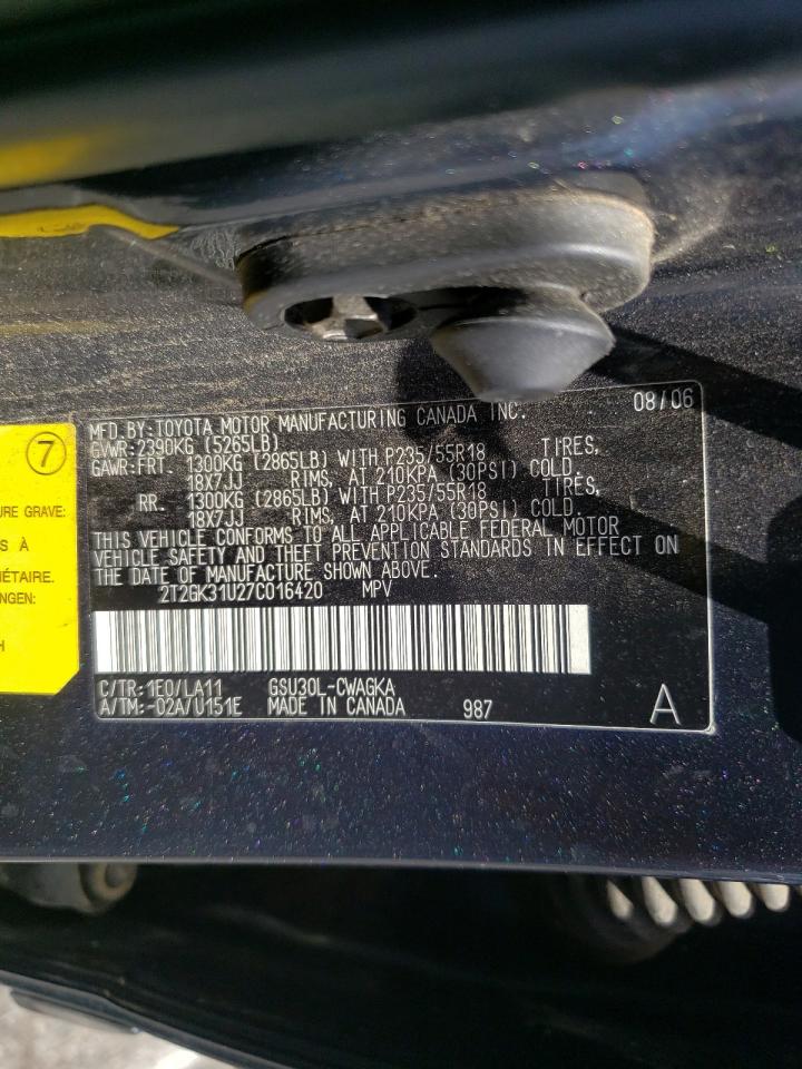 Photo 10 from auction – 2007 LEXUS RX 350 with VIN 2T2GK31U27C016420