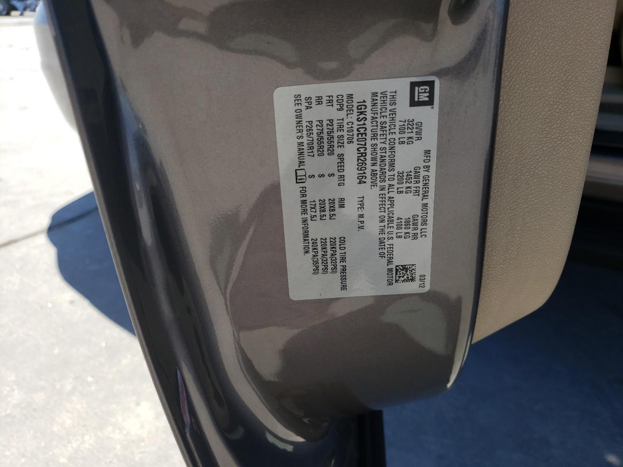 Photo 10 from auction – 2012 GMC YUKON SLT with VIN 1GKS1CE07CR269164
