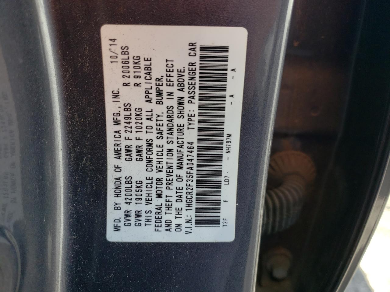 Photo 10 from auction – 2015 HONDA ACCORD LX with VIN 1HGCR2F35FA047464