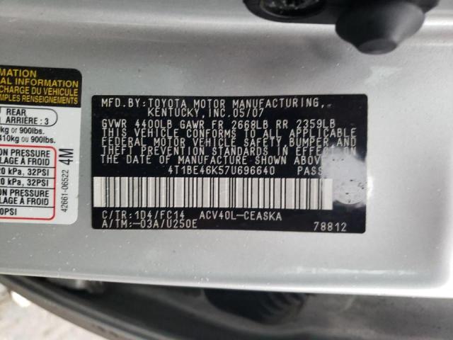 Photo 10 from auction – 2007 TOYOTA CAMRY CE with VIN 4T1BE46K57U696640