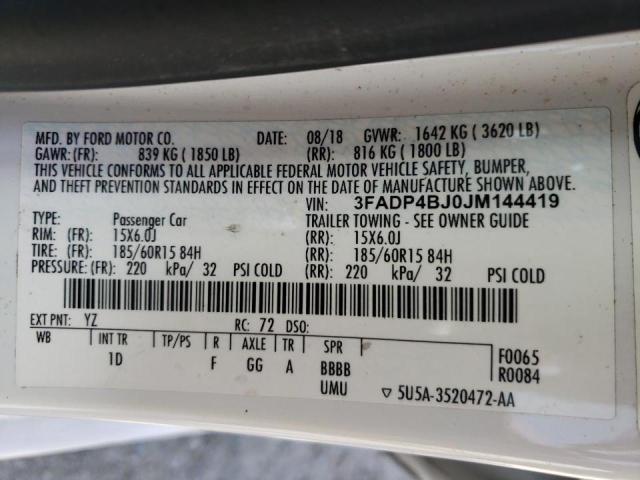 Photo 10 from auction – 2018 FORD FIESTA SE with VIN 3FADP4BJ0JM144419