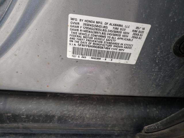 Photo 10 from auction – 2016 HONDA PILOT TOUR with VIN 5FNYF6H99GB087464