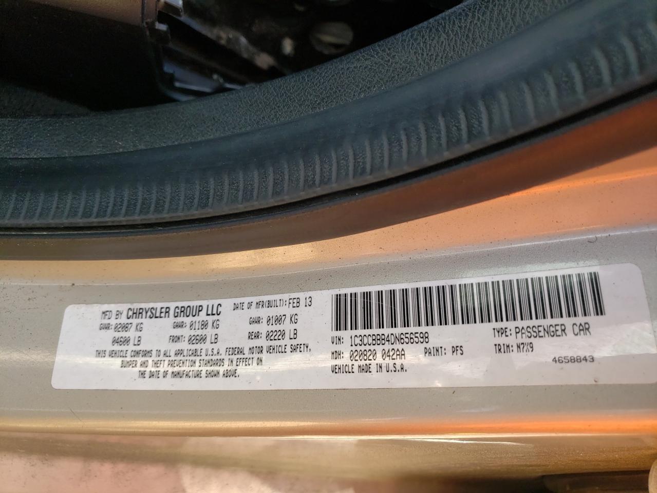 Photo 10 from auction – 2013 CHRYSLER 200 TOURIN with VIN 1C3CCBBB4DN656598