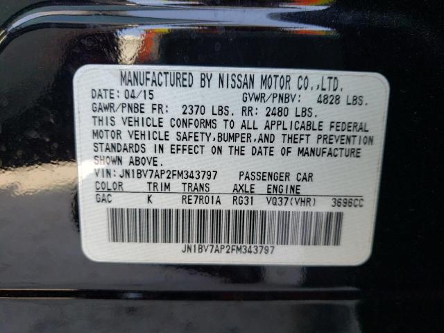 Photo 10 from auction – 2015 INFINITI Q50 BASE with VIN JN1BV7AP2FM343797