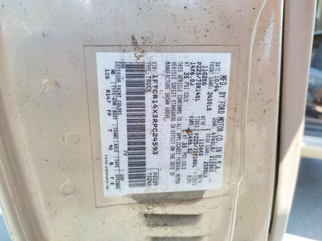 Photo 10 from auction – 1994 FORD RANGER SUP with VIN 1FTCR14X3RPC24593