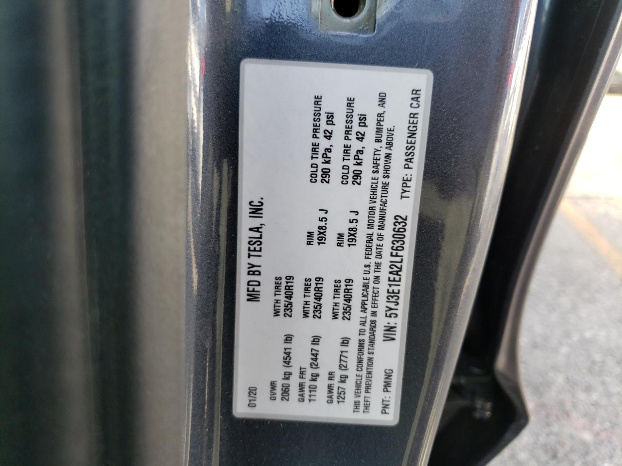 Photo 10 from auction – 2020 TESLA MODEL 3 with VIN 5YJ3E1EA2LF630632