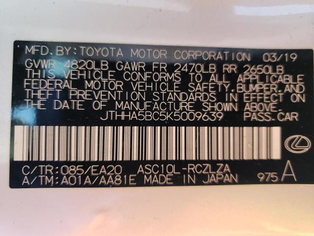 Photo 10 from auction – 2019 LEXUS RC 300 with VIN JTHHA5BC5K5009639