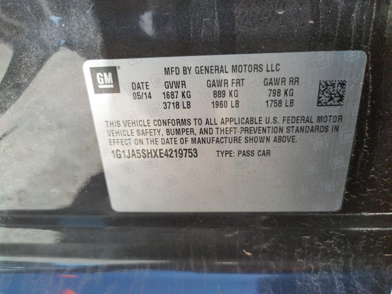 Photo 10 from auction – 2014 CHEVROLET SONIC LS with VIN 1G1JA5SHXE4219753