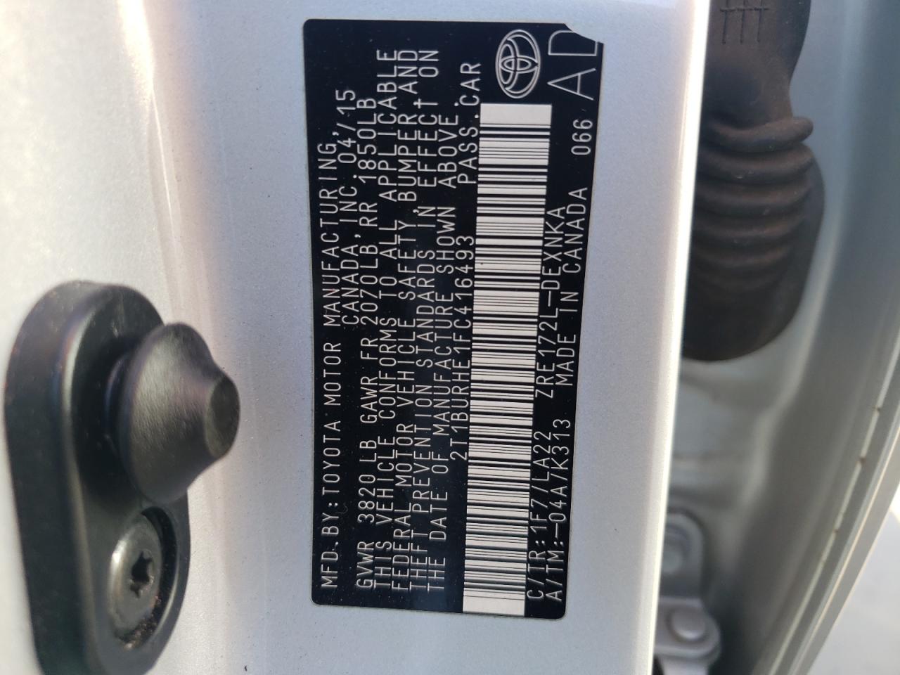 Photo 10 from auction – 2015 TOYOTA COROLLA L with VIN 2T1BURHE1FC416493