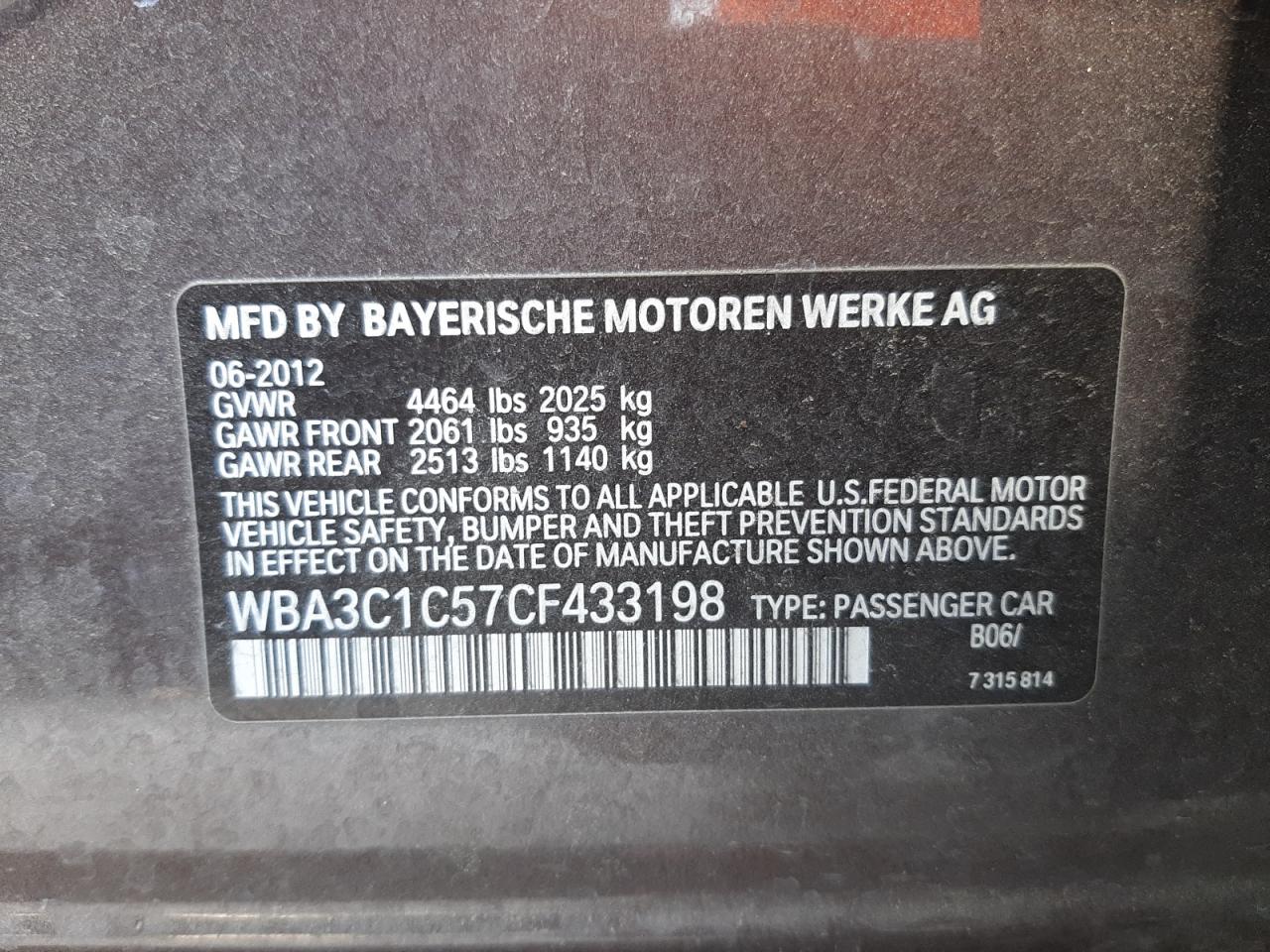 Photo 10 from auction – 2012 BMW 328 I SULE with VIN WBA3C1C57CF433198
