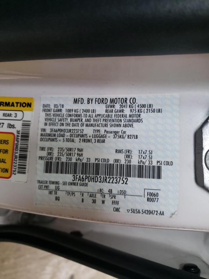 Photo 10 from auction – 2018 FORD FUSION SE with VIN 3FA6P0HD3JR223752