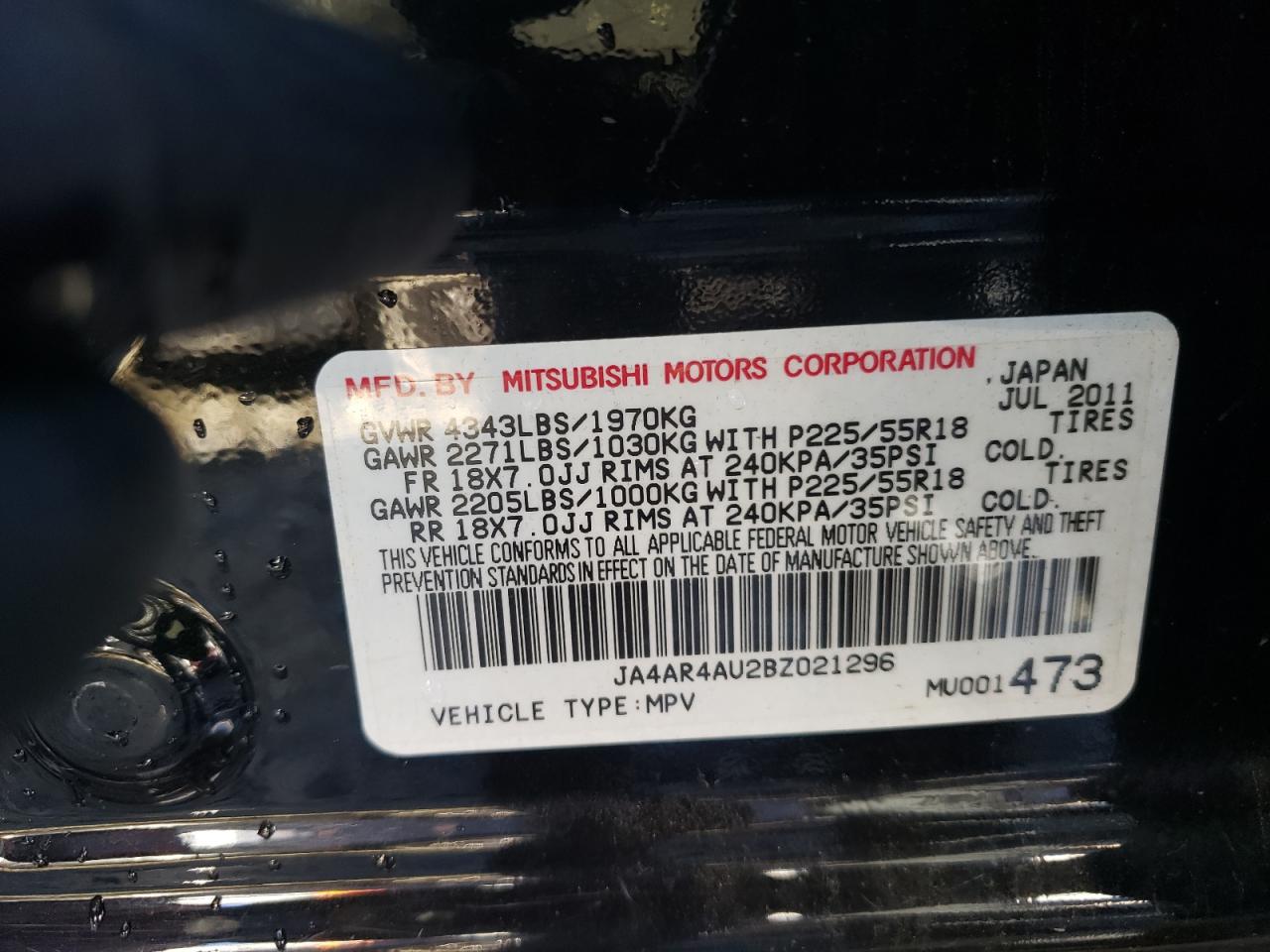 Photo 10 from auction – 2011 MITSUBISHI OUTLANDER with VIN JA4AR4AU2BZ021296