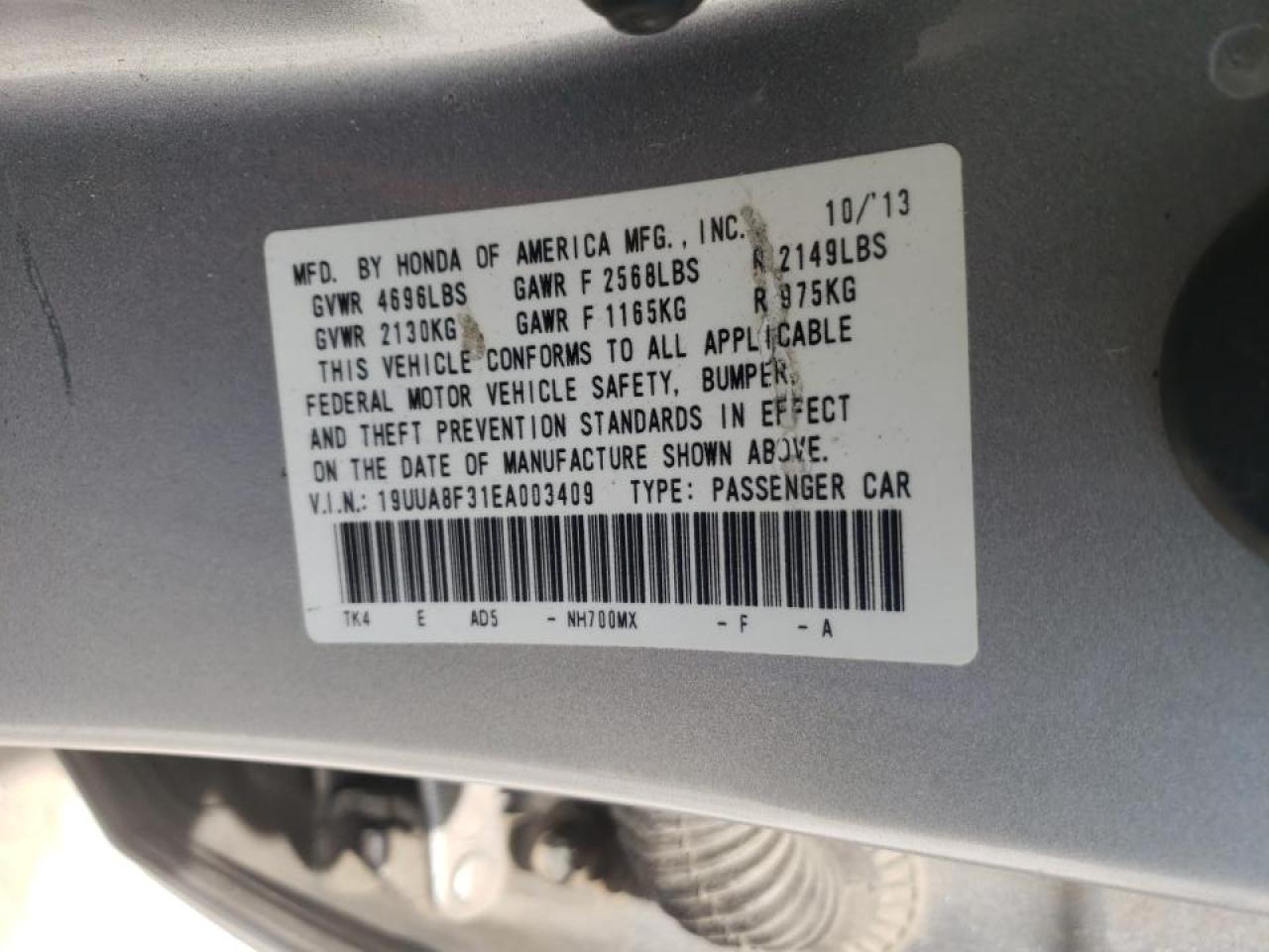 Photo 10 from auction – 2014 ACURA TL SE with VIN 19UUA8F31EA003409