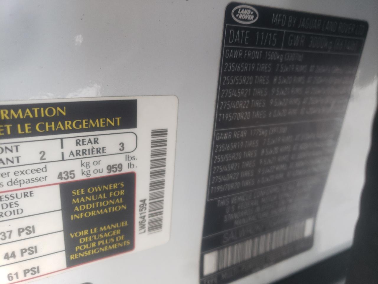 Photo 10 from auction – 2016 LAND ROVER RANGE ROVE with VIN SALWR2KF0GA641594