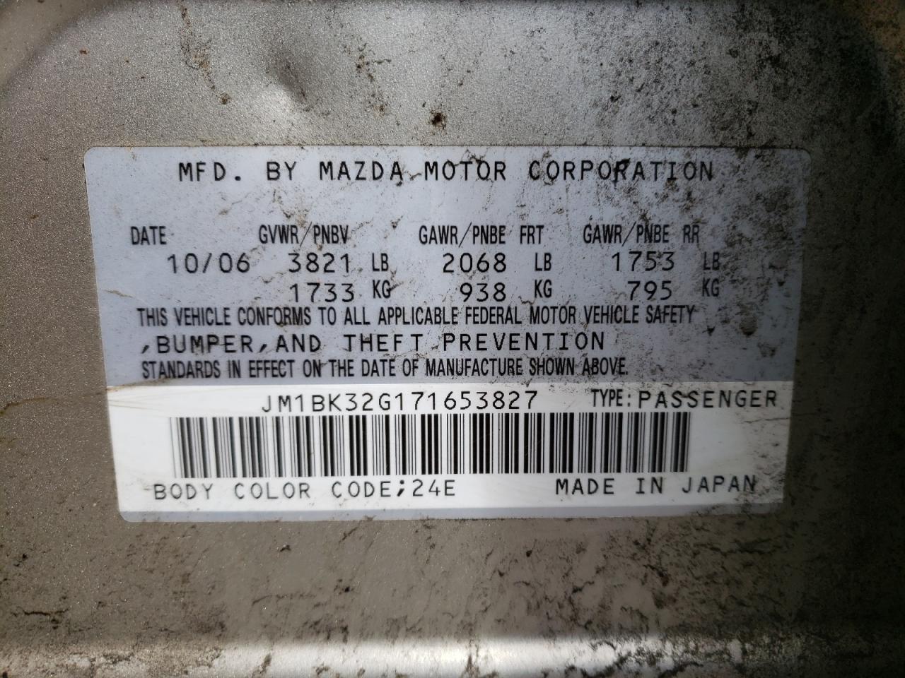 Photo 10 from auction – 2007 MAZDA 3 I with VIN JM1BK32G171653827
