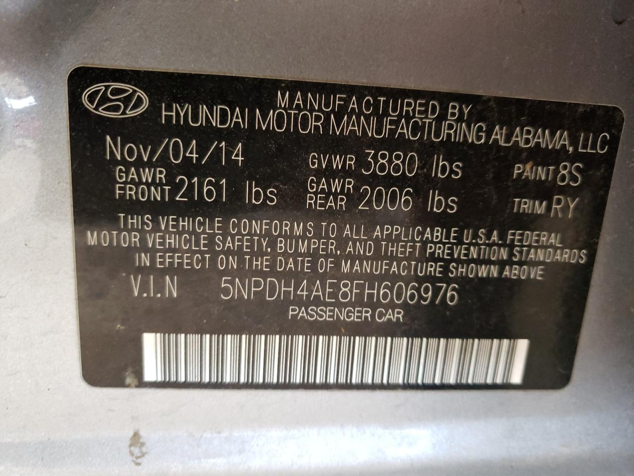 Photo 10 from auction – 2015 HYUNDAI ELANTRA with VIN 5NPDH4AE8FH606976