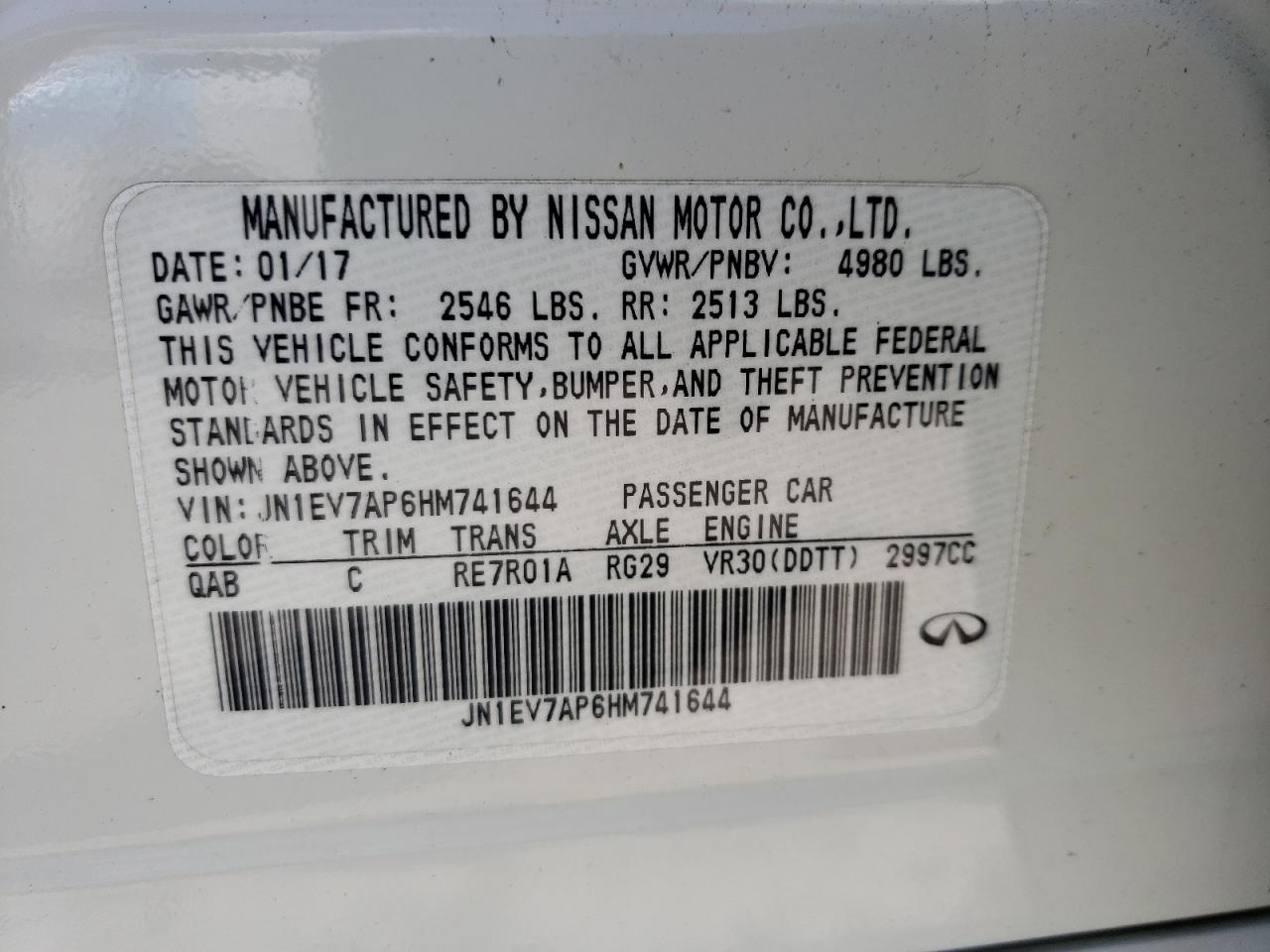 Photo 10 from auction – 2017 INFINITI Q50 PREMIU with VIN JN1EV7AP6HM741644