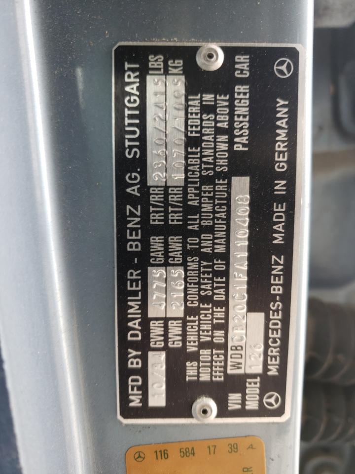 Photo 10 from auction – 1985 MERCEDES-BENZ 300 SD with VIN WDBCB20C1FA110408