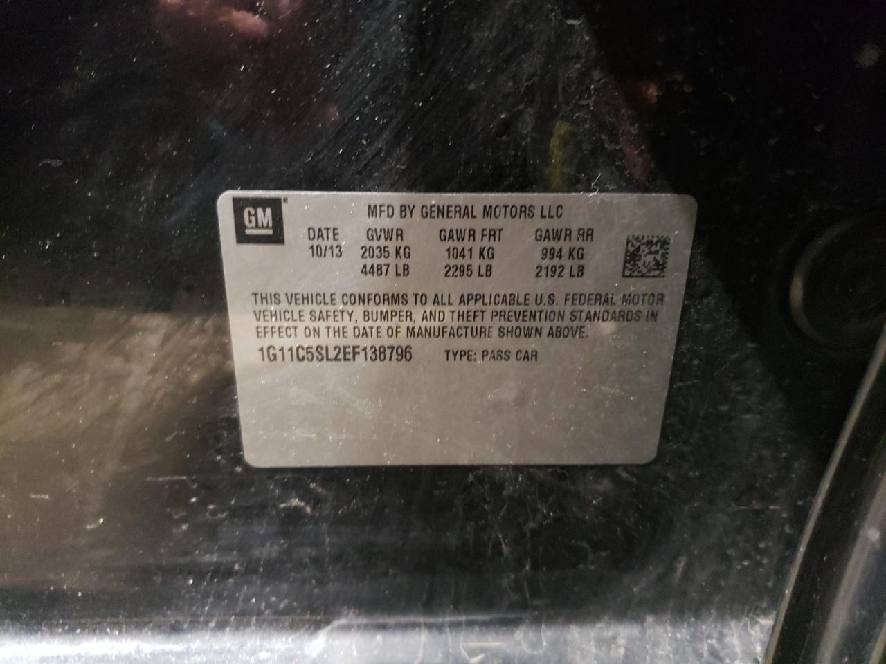 Photo 10 from auction – 2014 CHEVROLET MALIBU 1LT with VIN 1G11C5SL2EF138796