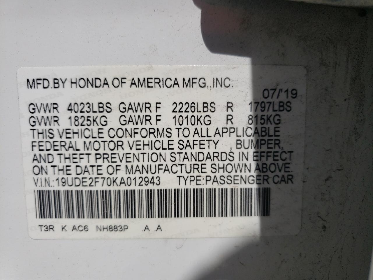 Photo 10 from auction – 2019 ACURA ILX PREMIU with VIN 19UDE2F70KA012943