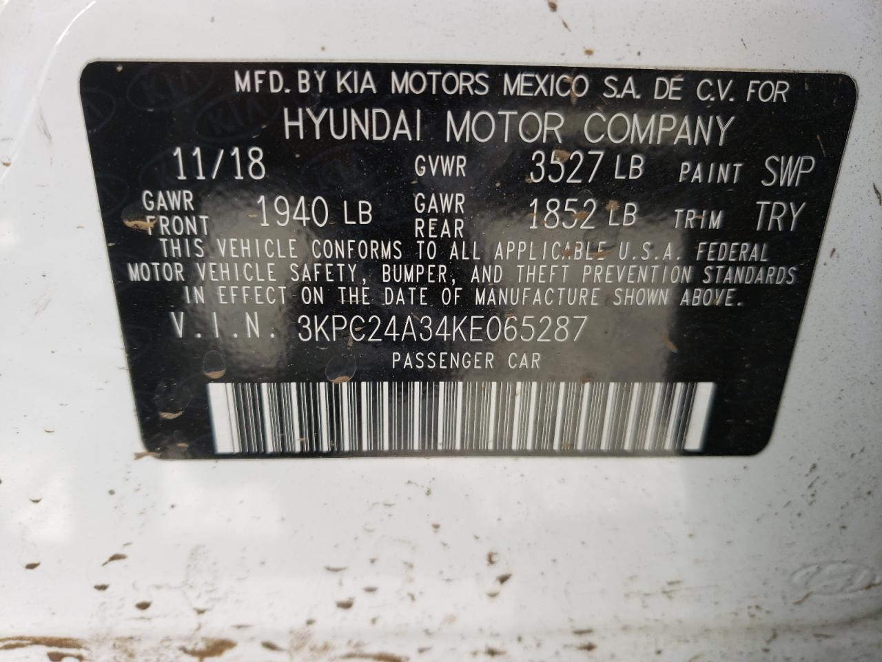 Photo 10 from auction – 2019 HYUNDAI ACCENT SE with VIN 3KPC24A34KE065287