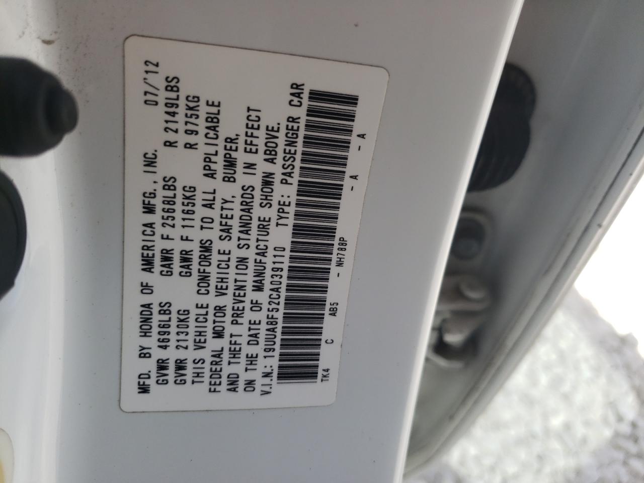 Photo 10 from auction – 2012 ACURA TL with VIN 19UUA8F52CA039110