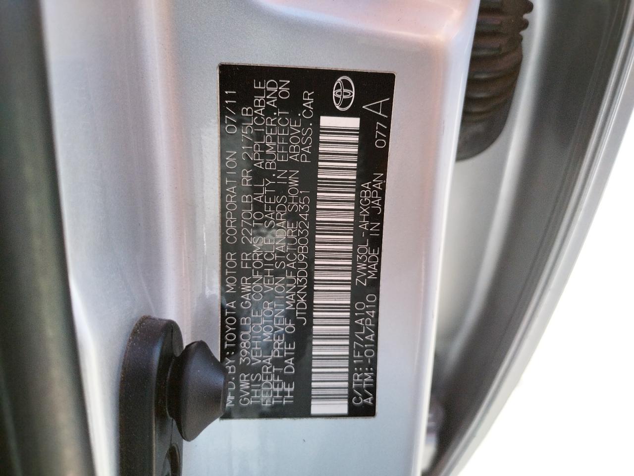 Photo 10 from auction – 2011 TOYOTA PRIUS with VIN JTDKN3DU9B0324351