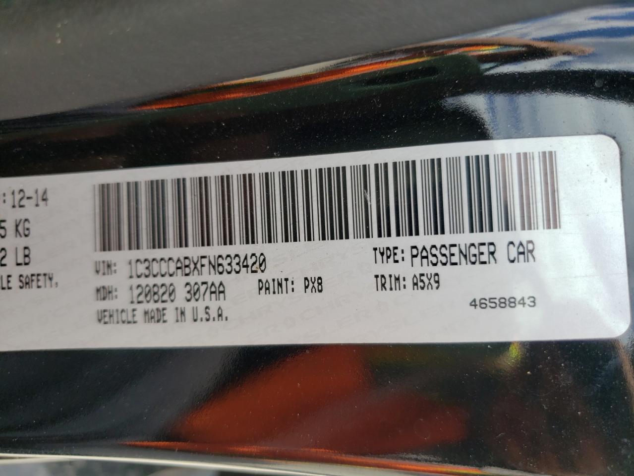 Photo 10 from auction – 2015 CHRYSLER 200 LIMITE with VIN 1C3CCCABXFN633420
