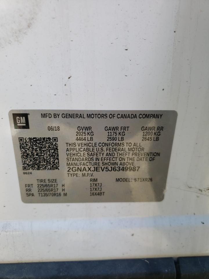 Photo 10 from auction – 2018 CHEVROLET EQUINOX LT with VIN 2GNAXJEV5J6349987