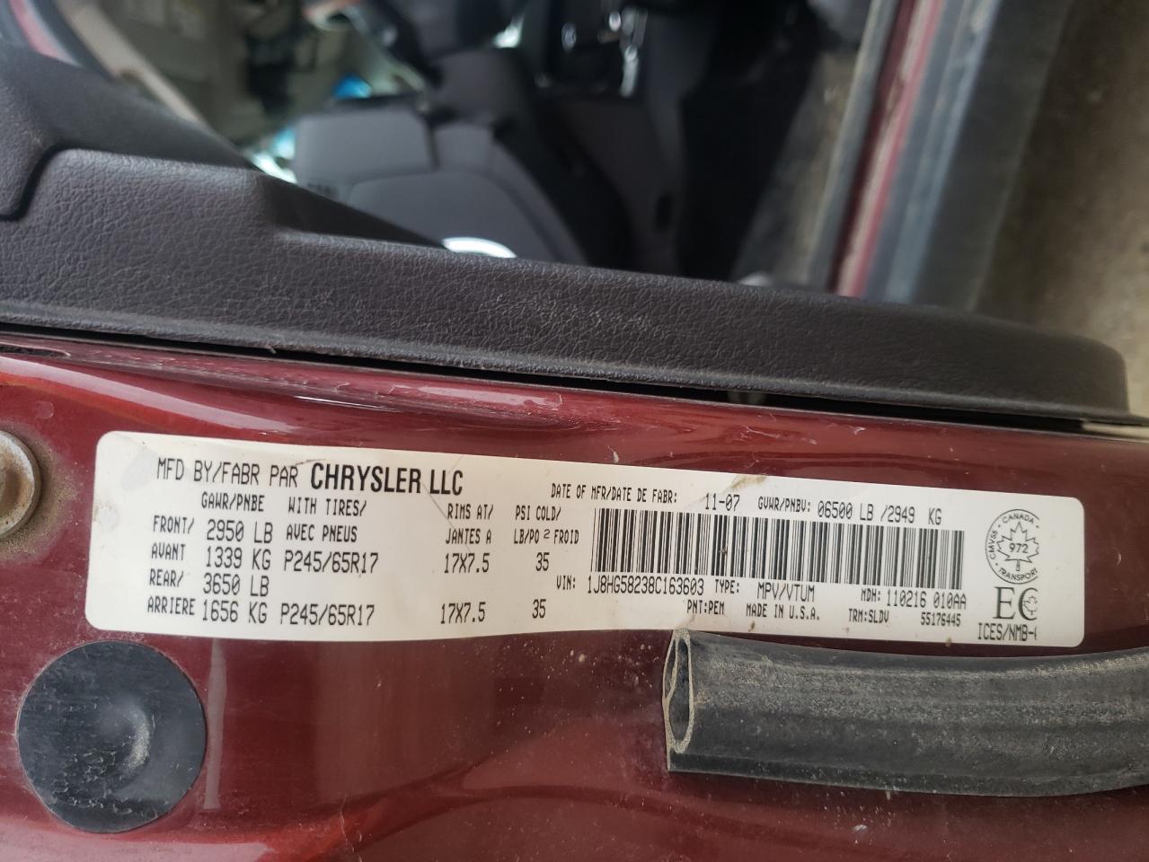 Foto 10 de la subasta – 2008 JEEP COMMANDER con VIN 1J8HG58238C163603