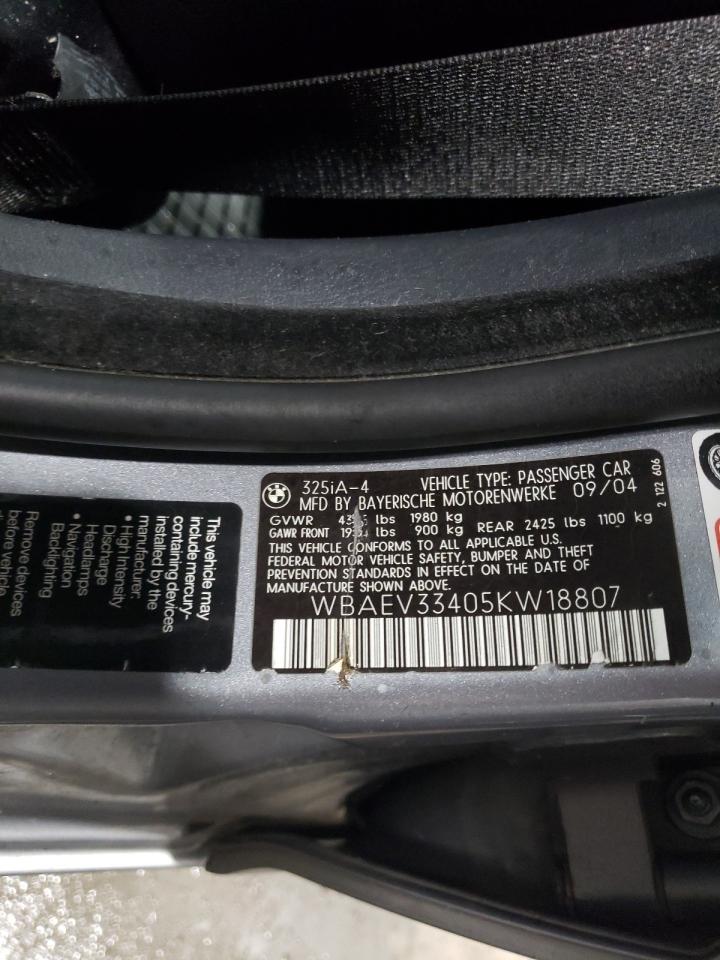 Photo 10 from auction – 2005 BMW 325 I with VIN WBAEV33405KW18807